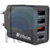 Kép 1/4 - Hálózati töltő, 1xUSB-C PD (20W), USB-A QC 3.0, 2xUSB-A (10W), VERBATIM, fekete