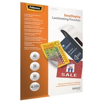 Meleglamináló fólia, 80 mikron, A3, fényes, öntapadó, FELLOWES "Admire Easy Display" - 25db