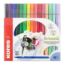 Filctoll készlet, kimosható, KORES K-beats, 15 különböző szín