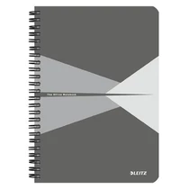 Spirálfüzet, A5, kockás, 90 lap, laminált karton borító, LEITZ "Office", szürke