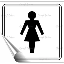 Információs matrica, 8,7x8,3 cm, toalett, női szimbólum, fehér/fekete