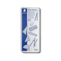 Matematikai készlet, fém dobozban, 10 darabos, vonalzóval, körzővel és kiegészítőkkel, STAEDTLER® "557 10"