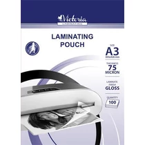 Meleglamináló fólia, 75 mikron, A3, fényes, VICTORIA OFFICE - 100db