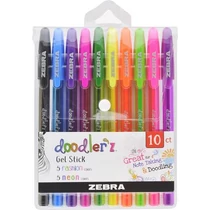 Zseléstoll készlet, 0,33 mm, kupakos, ZEBRA Doodler`z Neon &amp; Fashion, 10 vegyes szín