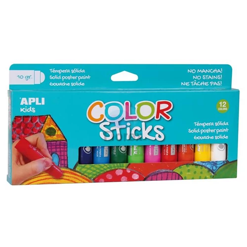 Tempera kréta készlet, APLI Kids "Color Sticks", 12 különböző szín