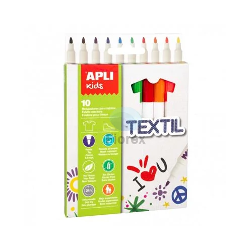 Textilfilc, 2,9 mm, APLI Kids "Markers Textil", 10 különböző szín