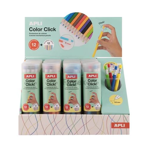 Színes töltőceruza készlet, display, APLI Color Click, 12 különböző szín, 12 készlet/display
