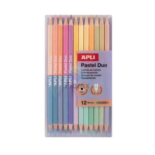 Színes ceruza készlet, kétvégű, háromszögletű, APLI Pastel Duo, 24 különböző pasztel  szín