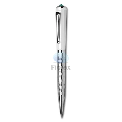 Golyóstoll, fehér-ezüst, "Rialto", light türkiz SWAROVSKI® kristállyal, 14 cm, ART CRYSTELLA®