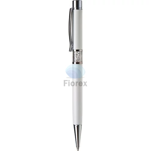 Golyóstoll, fehér, középen fehér SWAROVSKI® kristállyal töltve, 14cm, ART CRYSTELLA®