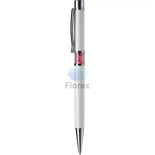 Golyóstoll, fehér, középen rózsaszín SWAROVSKI® kristállyal töltve, 14cm, ART CRYSTELLA®