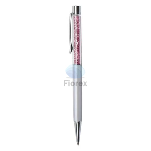 Golyóstoll, krémfehér, felül rózsaszín SWAROVSKI® kristállyal töltve, 14 cm, ART CRYSTELLA®