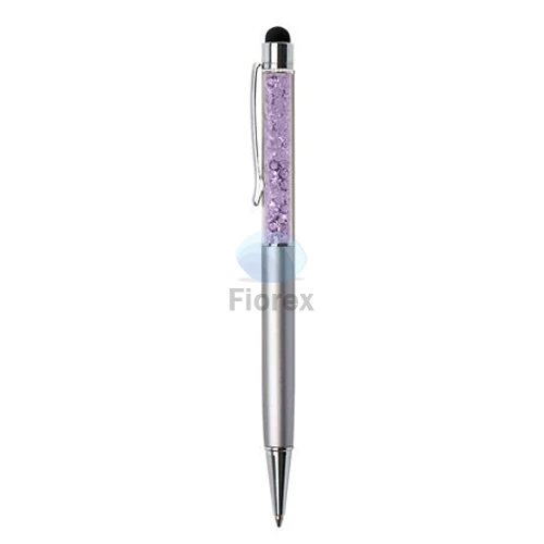 Golyóstoll, ezüst, felül orgonalila SWAROVSKI® kristállyal töltve, érintővel, 14 cm, ART CRYSTELLA®