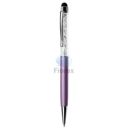 Golyóstoll, orgonalila, felül fehér SWAROVSKI® kristállyal töltve, érintővel, 14 cm, ART CRYSTELLA®