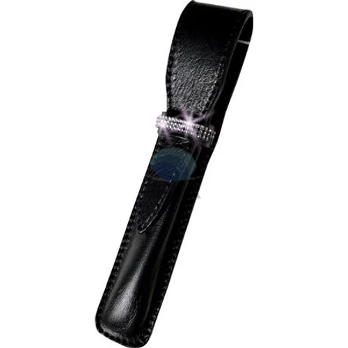 Tolltok, fekete, bőr, 3 sor fehér SWAROVSKI® kristállyal, 16cm, ART CRYSTELLA®