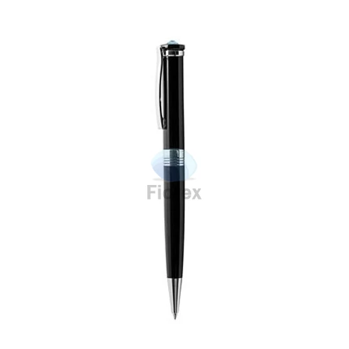 Golyóstoll, fekete, "Rimini", aquakék SWAROVSKI® kristállyal, 14 cm, ART CRYSTELLA®