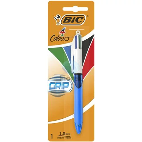 Golyóstoll, 0,32 mm, nyomógombos, négyszínű, BIC "4 Colours Grip Original"