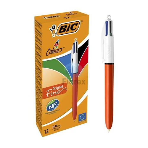 Golyóstoll, 0,3 mm, nyomógombos, négyszínű, BIC "4 Colours Fine"
