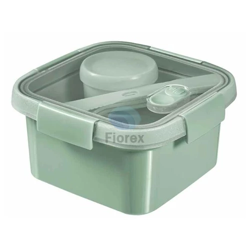 Ételtartó, szósztartóval, evőeszközzel, szögletes, műanyag, 1,1 l, CURVER "Smart Eco", világoszöld