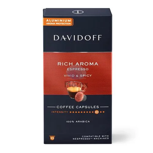 Kávékapszula, Nespresso® kompatibilis, 10 db, DAVIDOFF "Rich Aroma"
