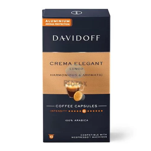 Kávékapszula, Nespresso® kompatibilis, 10 db, DAVIDOFF "Crema Elegant Lungo"