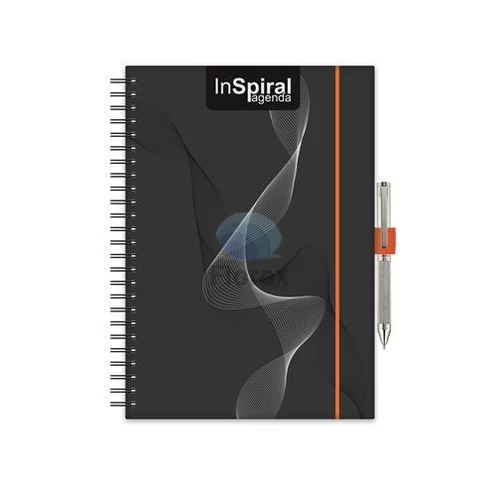 Naptár, tervező, A5, heti, DAYLINER, "InSpiral", fekete-narancs