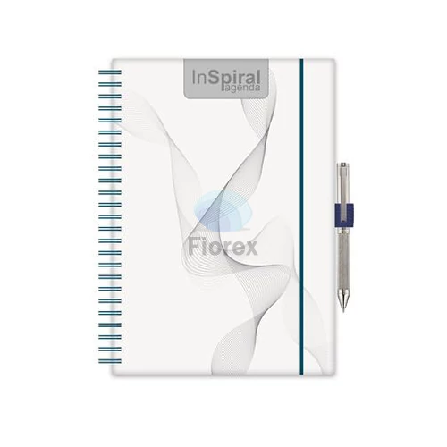 Naptár, tervező, A5, heti, DAYLINER, "InSpiral", fehér-kék