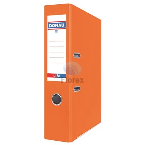 Iratrendező, 75 mm, A4, PP/karton, élvédő sínnel,  DONAU "Life", neon narancssárga