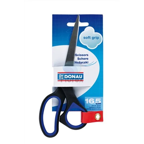 Olló, irodai, 16,5 cm, DONAU "Soft Grip", fekete-kék