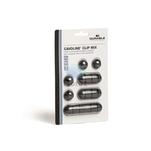 Kábelrendező tappancs, öntapadó, DURABLE "CAVOLINE® Clip mix", grafit - 7db