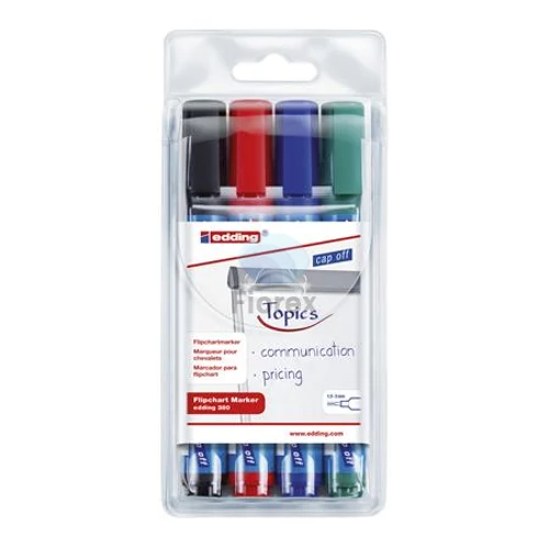 Flipchart marker készlet, 1,5-3 mm, kúpos, EDDING "380", 4 különböző szín