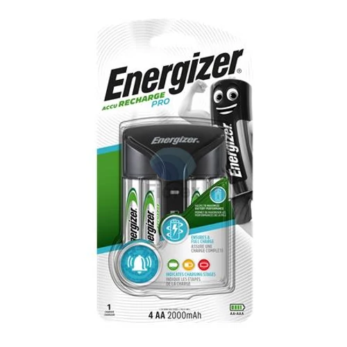 Elemtöltő, AA ceruza/AAA mikro, 4x2000 mAh AA (előtöltött), kijelzővel, ENERGIZER "Pro"