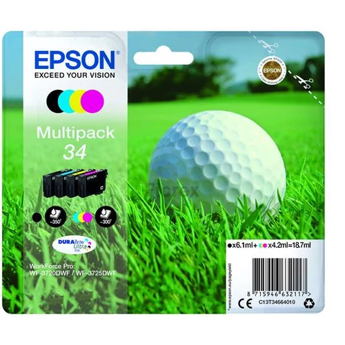 T34664010 Tintapatron multipack, WorkForce WF-3720DWF nyomtatóhoz, EPSON, b+c+m+y, 18,7 ml - 4db