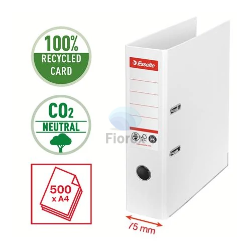 Iratrendező, 75 mm, A4, Co2-semleges, élvédő sínnel, ESSELTE "No.1", fehér