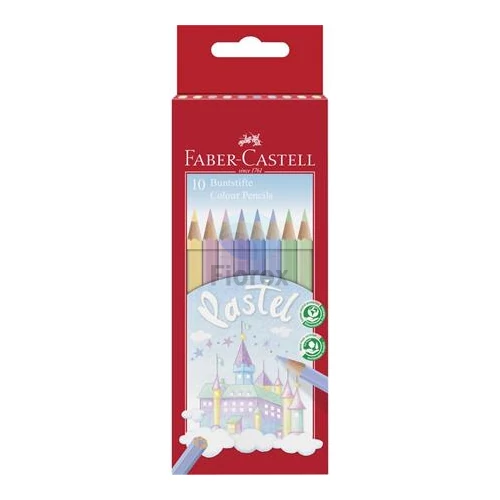 Színes ceruza készlet, hatszögletű, FABER-CASTELL, 10 különböző pasztell szín