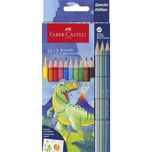 Színes ceruza készlet, hatszögletű, FABER-CASTELL"Dinoszaurusz" 10+3 különböző szín