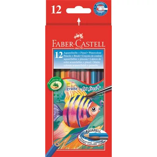 Akvarell ceruza készlet, hatszögletű, ecsettel, FABER-CASTELL, 12 különböző szín