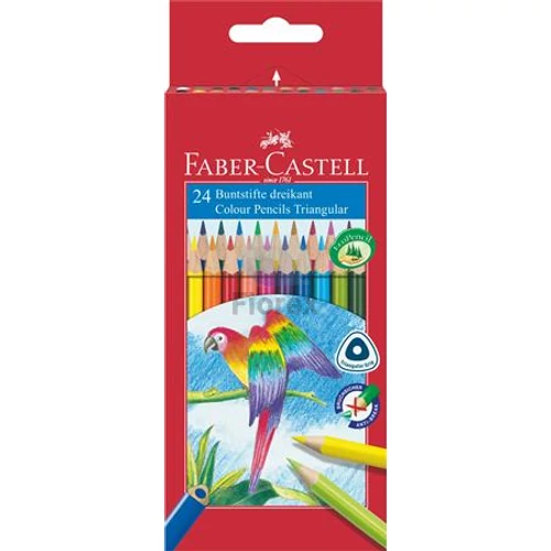 Színes ceruza készlet, háromszögletű, FABER-CASTELL "Papagáj", 24 különböző szín