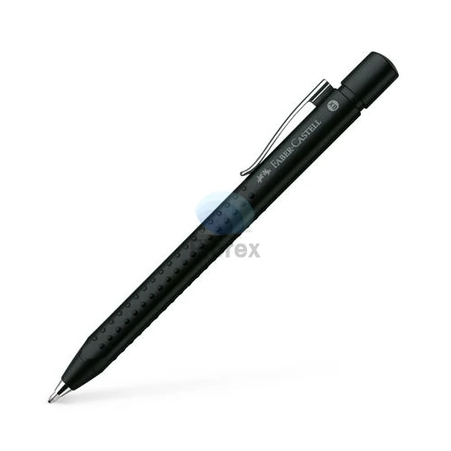 Golyóstoll, 0,35 mm, nyomógombos, metál fekete tolltest, FABER-CASTELL "Grip-2011", kék