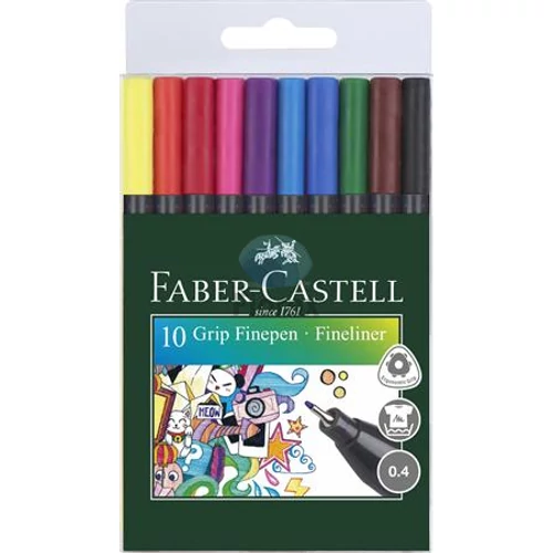 Tűfilc készlet, 0,4 mm, FABER-CASTELL "Grip", 10 különböző szín
