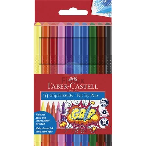 Filctoll készlet, háromszögletű, FABER-CASTELL "Grip", 10 különböző szín