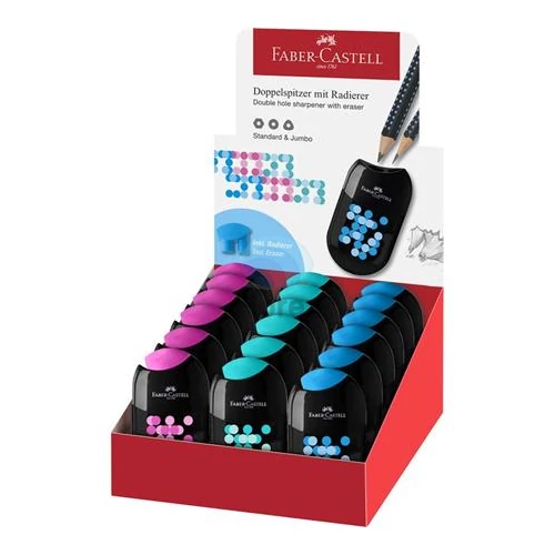 Hegyező display, kétlyukú, 2 tartályos, FABER-CASTELL, vegyes színek - 18db