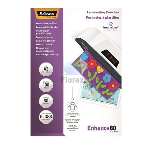 Meleglamináló fólia, 80 mikron, A3, fényes, FELLOWES - 100db