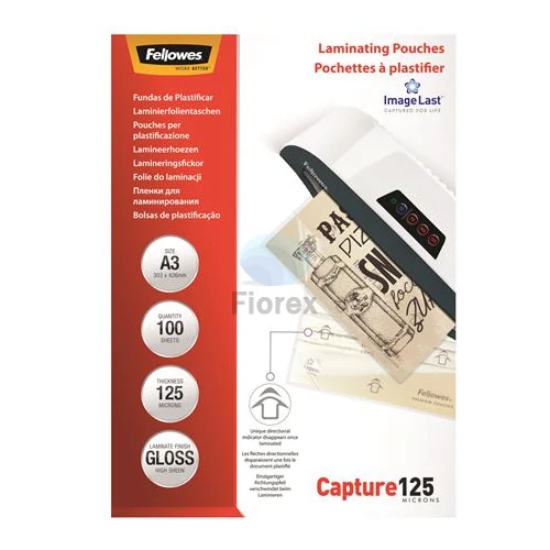 Meleglamináló fólia, 125 mikron, A3, fényes, FELLOWES - 100db