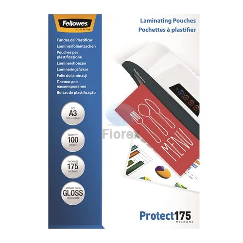 Meleglamináló fólia, 175 mikron, A3, fényes, FELLOWES - 100db