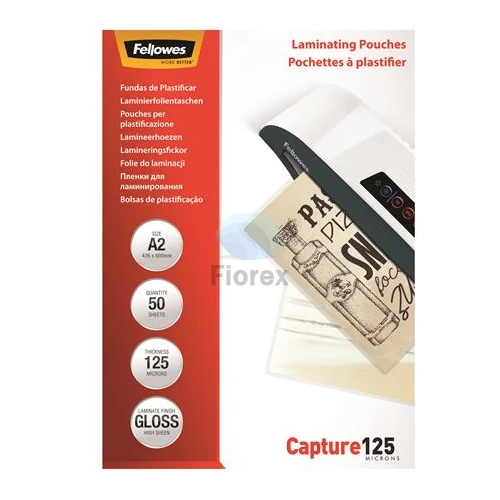 Meleglamináló fólia, 125 mikron, A2, fényes, FELLOWES - 50db