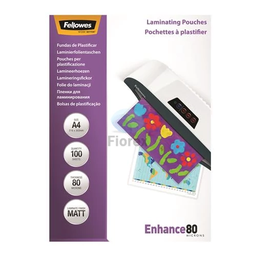 Meleglamináló fólia, 80 mikron, A4, matt, FELLOWES - 100db