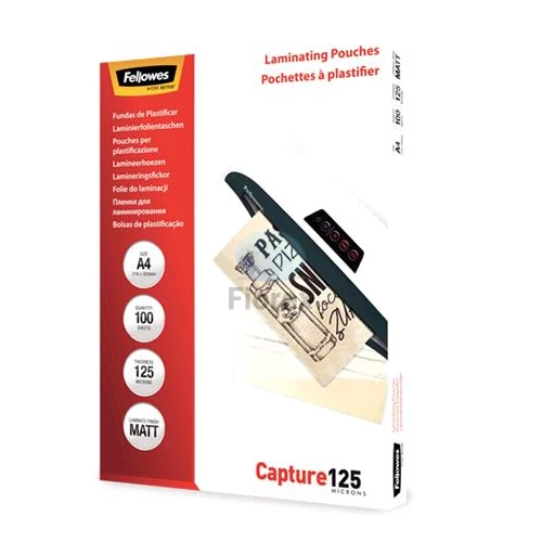 Meleglamináló fólia, 125 mikron, A4, matt, FELLOWES - 100db