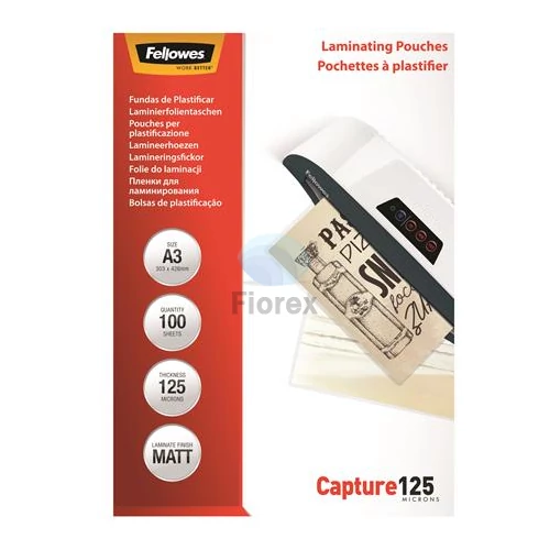 Meleglamináló fólia, 125 mikron, A3, matt, FELLOWES - 100db