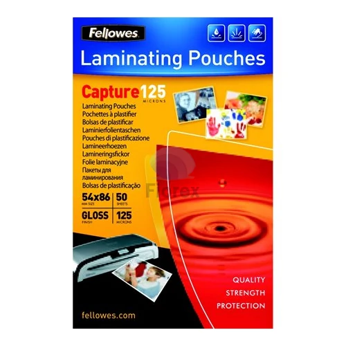 Meleglamináló fólia, 125 mikron, 54x86 mm, fényes, FELLOWES - 50db